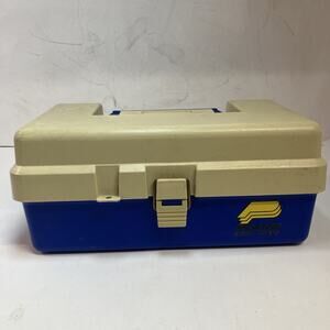 Vintage Plano Tackle Box Model 3100 Single Tray Blue Soft White Hard Sided